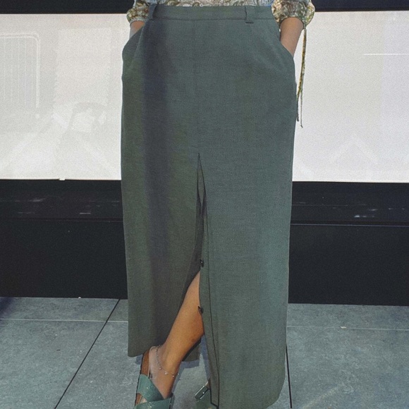 Vintage Frank Eden Olive Green Front Split Maxi Skirt - Picture 1 of 12